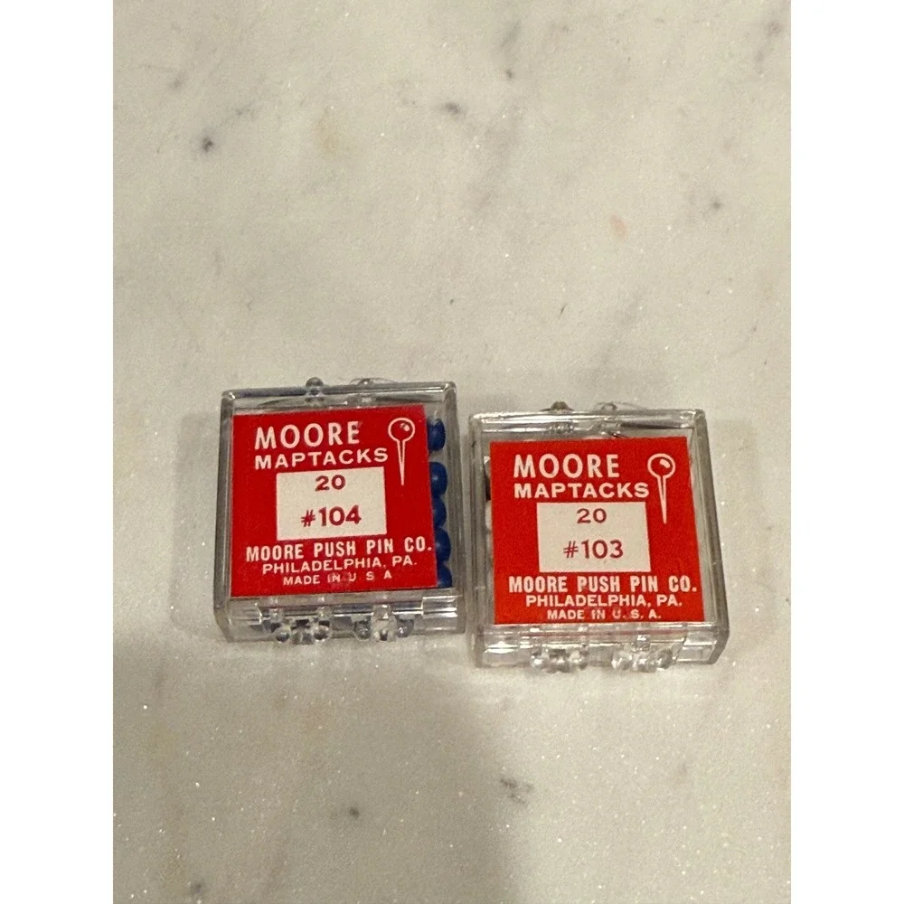 Vintage Moore Maptacks Blue White Round Head Push Pins #103 #104 Made in USA 2pk
